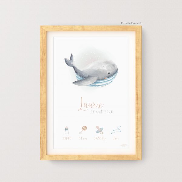 Affiche naissance baleine - Lettres et Plume